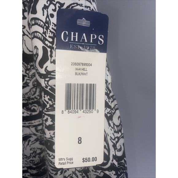 Chaps Women's Circle Skirt Size 8 Floral Paisley Black White 100% Cotton Zip Up - Picture 4 of 4
